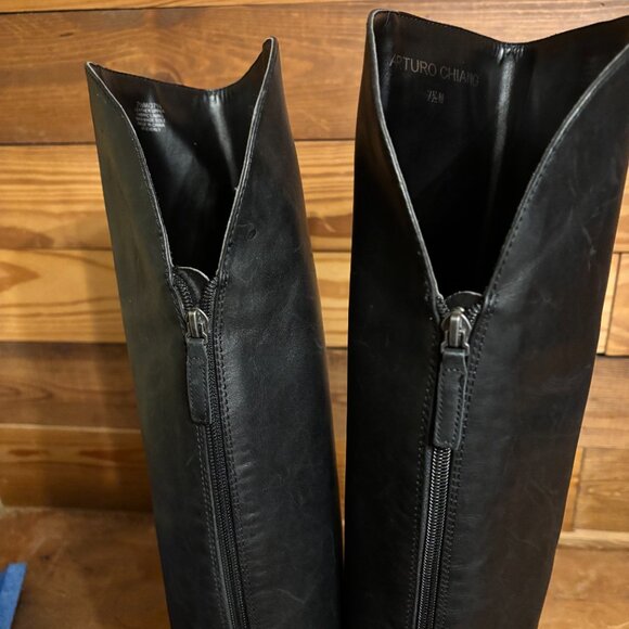 Arturo Chiang Black Leather Over The Knee Boots - Picture 6 of 7